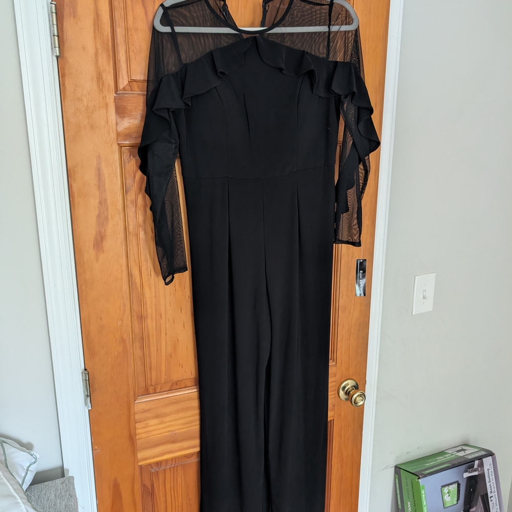 Elegant Black Jumpsuit with Sheer Sleeves